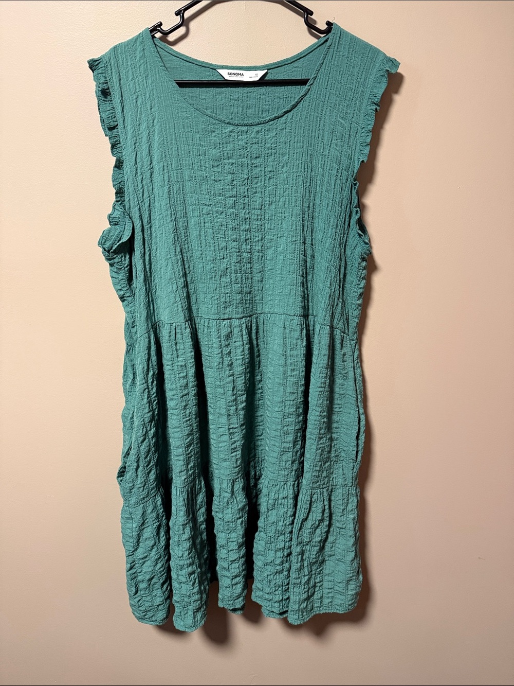 Sonoma Teal Green Sleeveless Ruffle Cotton Tunic